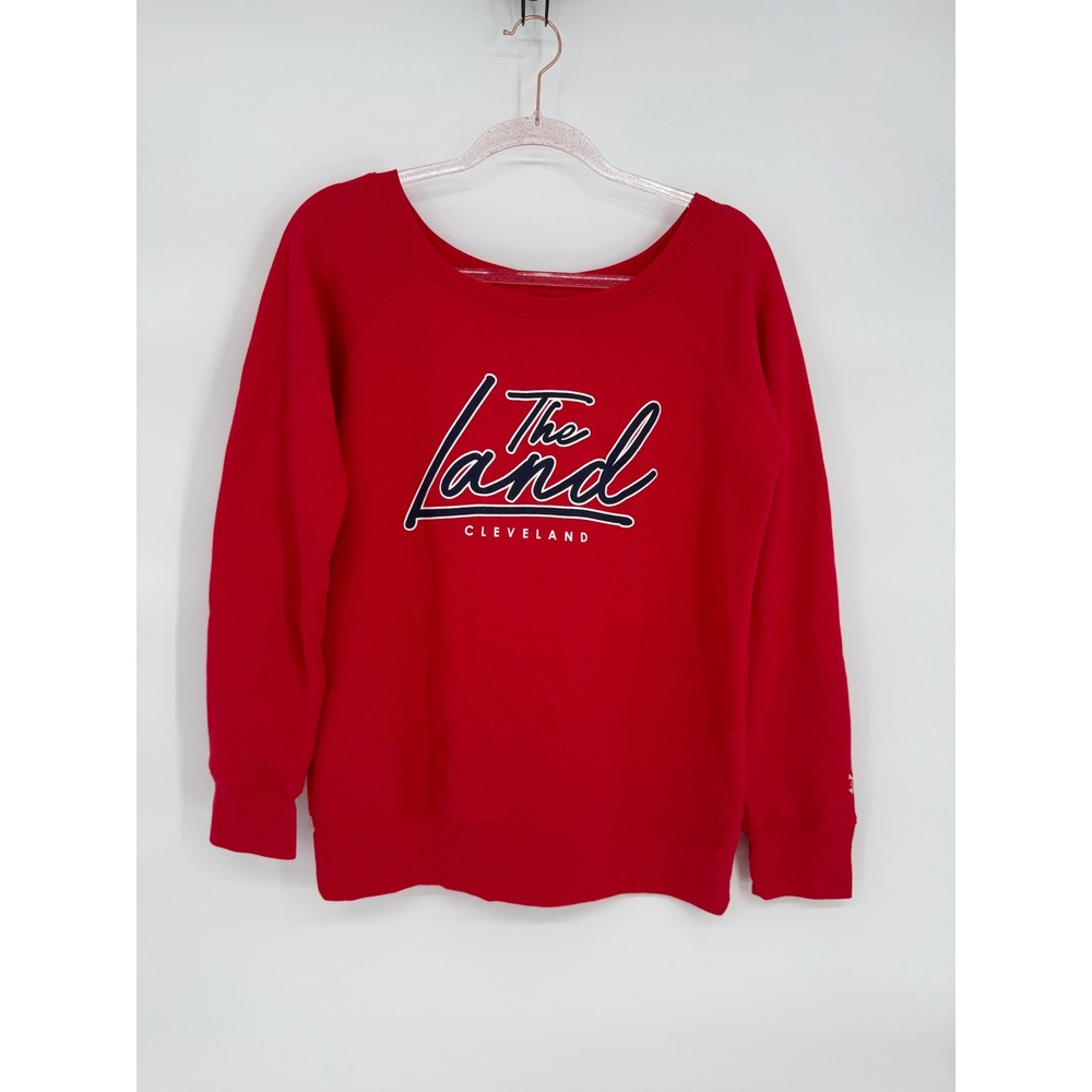 Cleveland Clothing Co The Land Red Graphic Sweatshirt Womens Scoop Neck Sz L